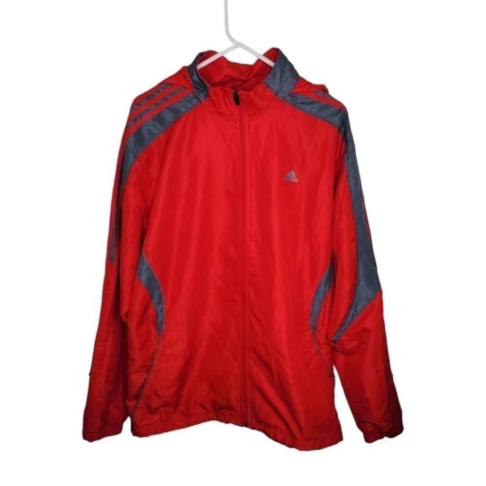 Adidas Men's red & gray hooded windbreaker jacket size Large